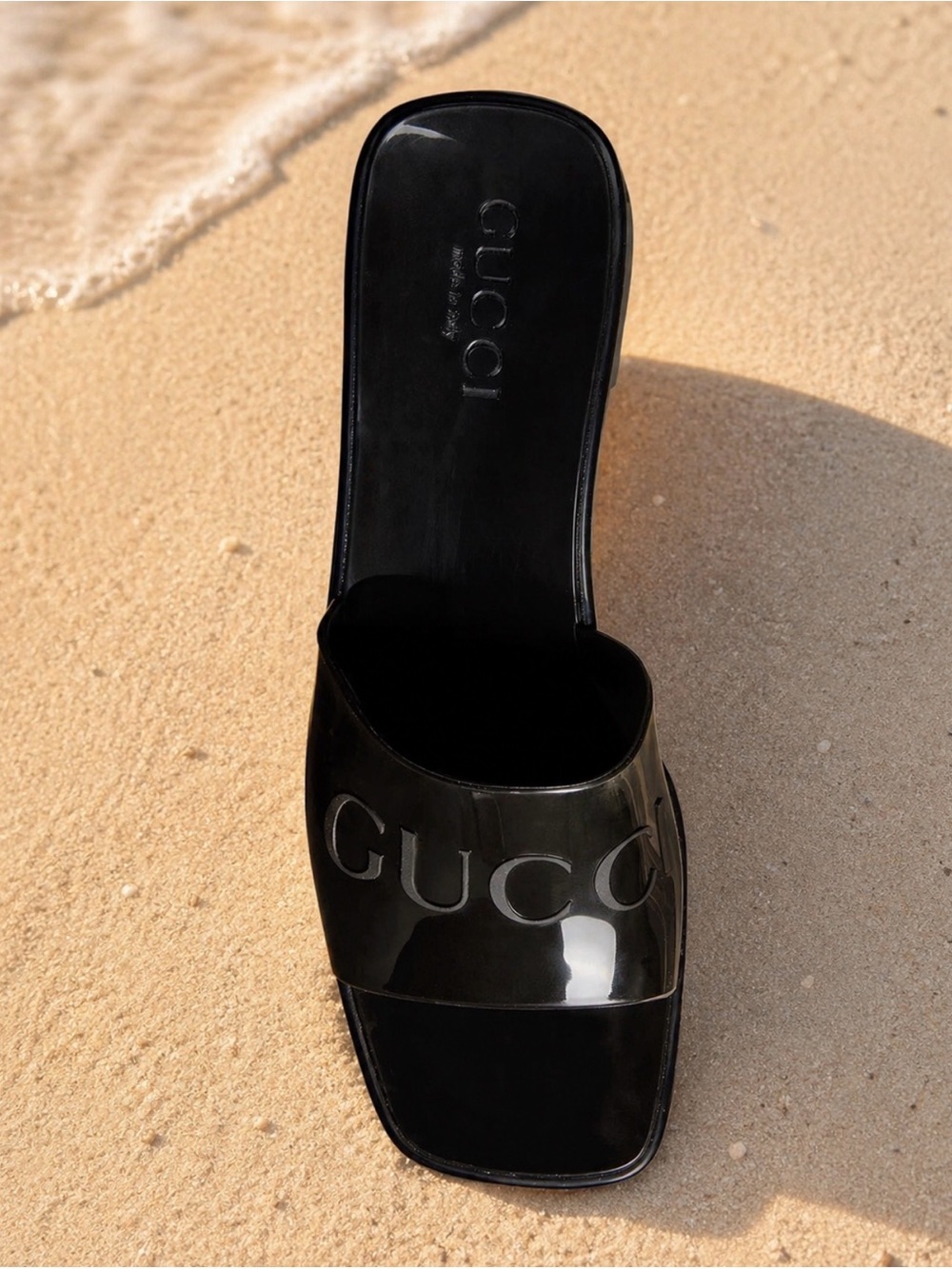 Authentic Gucci Black Embossed Patent/Rubber Platform Slide Mules IT 38 COA - Picture 13 of 14
